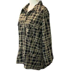 🔥🔥SALE🔥🔥Joanna Plus Stretch Black and Tan Patterned Button Front Blouse